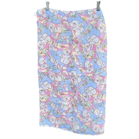 Vintage Ken Done Happy Koala Print Pure Linen Tea Towel Pastel Blue Pink 17 x 29 - Picture 1 of 12